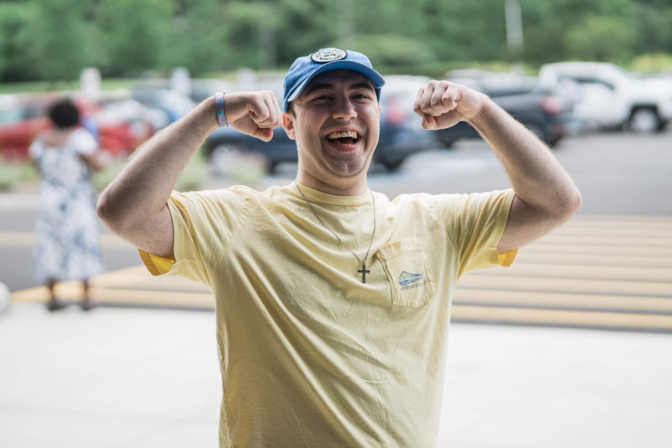 Man smiling and flexing