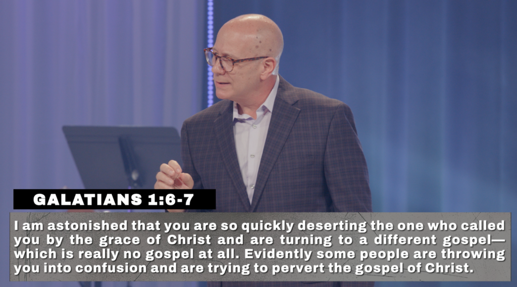 Pastor teaching Acts 15 about salvation by grace through faith in Jesus Christ alone.